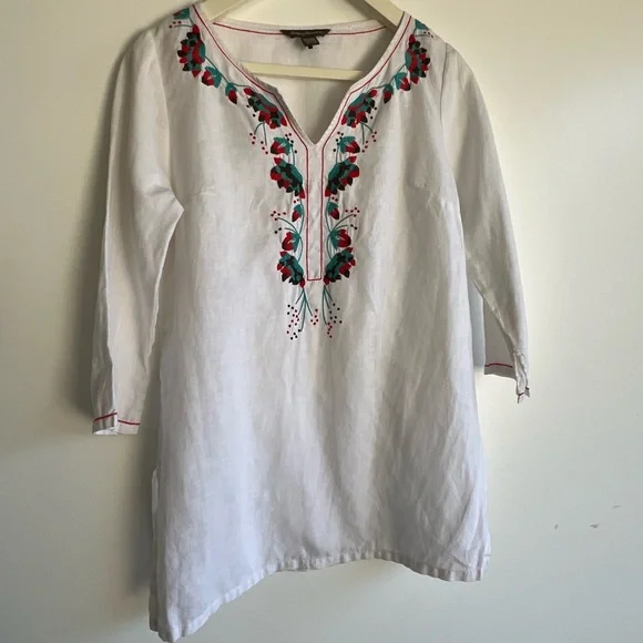 Tommy Bahama Linen Embroidered Tunic Top XS Boho Floral White - Picture 4 of 15